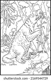 Prehistoric Gigantic Animal - Megatherium. Drawing With Giant Sloth. Silhouette Drawing For Coloring Book.	