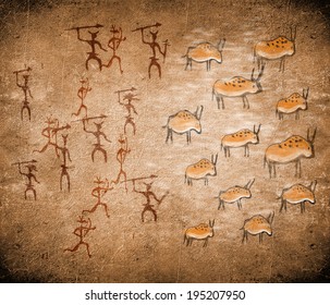 prehistoric hunting scene digital illustration