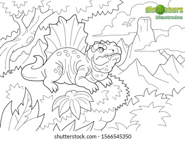 prehistoric predatory dinosaur dimetrodon, coloring book, funny illustration
