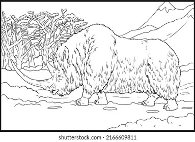 Prehistoric Woolly Rhinoceros Drawing Extinct Rhinoceros Stock ...