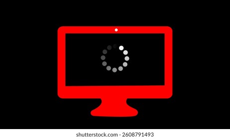 Preloaded buffering circle. loading circle icon in red laptop monitor. Charging, uploading, downloading and loading bar