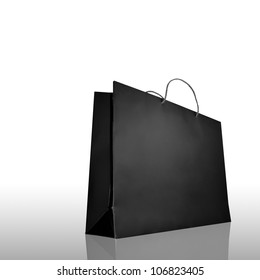 Premium Black Shopping Bag On White Background With Reflect And Shadow/Premium Shopping Bag