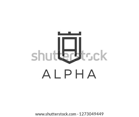 Premium monogram letter A initials logotype. Elegant shield crown logo.