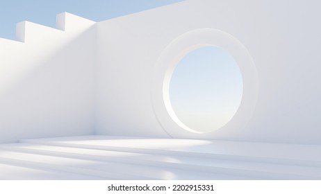 Premium photo 3d render. Circular hole wall and stairs scenes