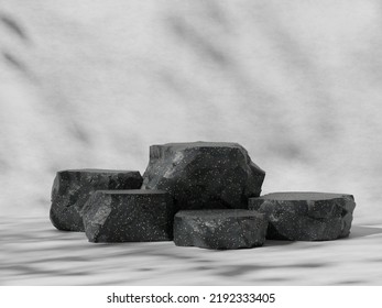 Premium podium display with leaf shadow, Cosmetics or beauty product promotion mockup. Natural stone step pedestal. Trendy minimalist banner, 3D render illustration. - Shutterstock ID 2192333405