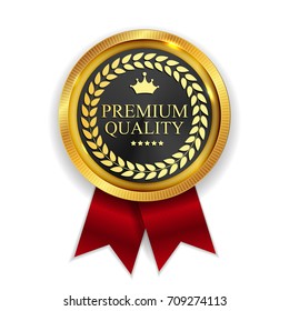 Premium Quality Golden Medal Icon Seal  Sign Isolated On White Background.  Illustration 