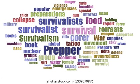 Prepper Tag Cloud In Rows On White Background