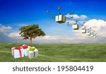 Present on grassy background. 