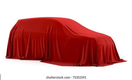 Presentation of the car. Autoshow. Car under the tissue.