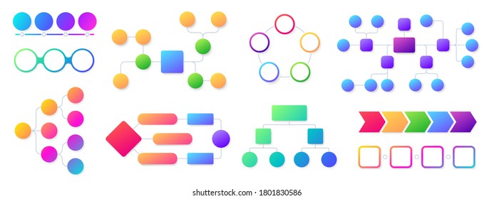Presentation flowchart. Workflow parts scheme, business flow charts and flowing ideas chart infographics isolated  set. Timeline for project, steps process and marketing scheme