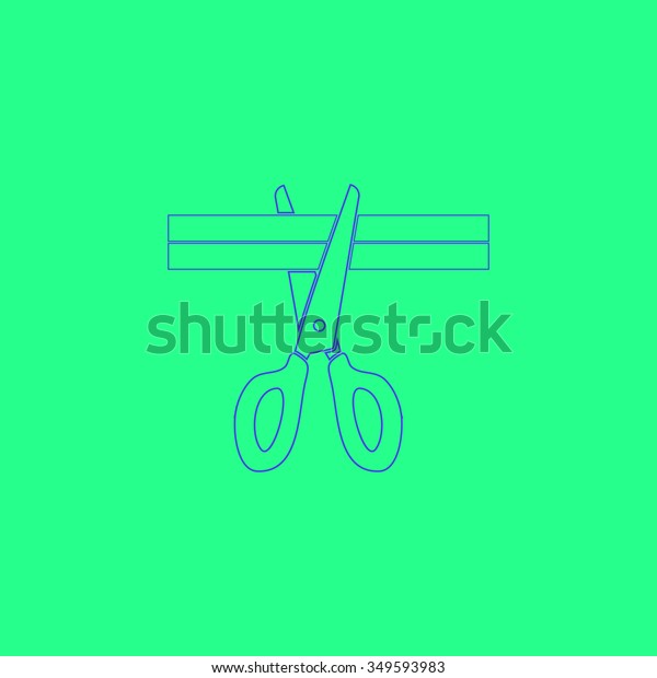 Presentation - Scissors and Cutting. Simple\
outline illustration icon on green\
background
