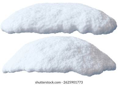 Presented is a three-dimensional representation of snow heaps, demonstrating a smooth and fluffy texture against a pure white backdrop. The isolated heaps showcase the beauty of. 3D Illustration