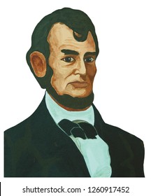 President Abraham Lincoln Portrait Illustration Acrylic Color Painting On Canvas