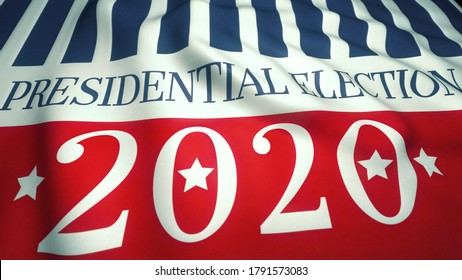 Presidential Campaign 2020, Waving Flag With USA Colors, Stars And Stripes, Election 2020 In United States 3d Illustration