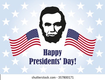 Presidents' Day. Washington's Birthday. Background with President Lincoln. Holiday background. Festive card. Festive illustration. Blue background with the American flag. Federal holiday illustration - Powered by Shutterstock