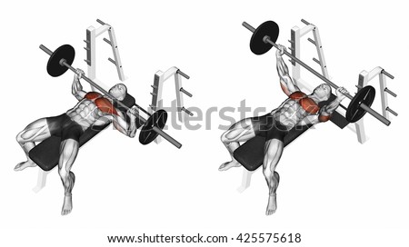 Press of a bar, lying on the bench. 3D illustration