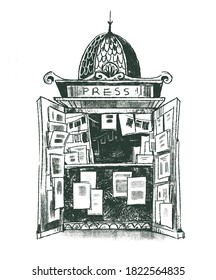 Press Stand, Newspaper Kiosk Illustration 