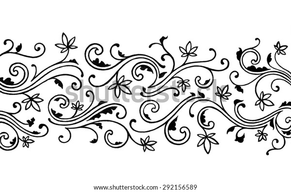 pretty abstract\
floral pattern in black ink with curls and flourishes in a fancy\
lacy design on a white\
background
