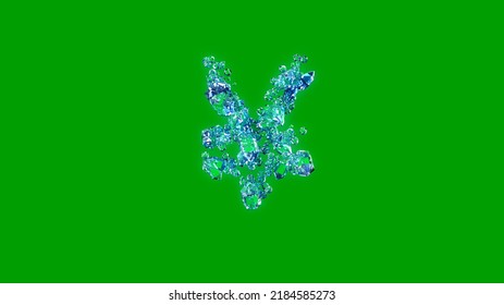 Pretty Blue Clear Brilliants Alphabet - Yen Symbol, Isolated - Object 3D Illustration