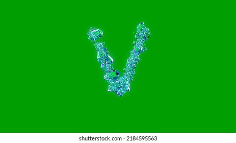 Pretty Blue Clear Brilliants Alphabet - Letter V, Isolated - Object 3D Illustration