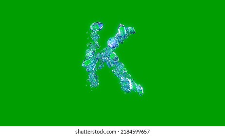 Pretty Blue Finest Brilliants Alphabet - Letter K, Isolated - Object 3D Illustration