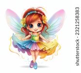 Pretty Cartoon Girl Rainbow Fairy Illustration 