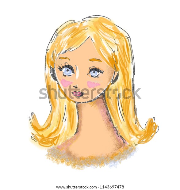 Pretty Girl Blonde Hair Big Blue Stock Illustration 1143697478