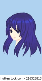 A Pretty Girl With Long Blue Hair Cartoon