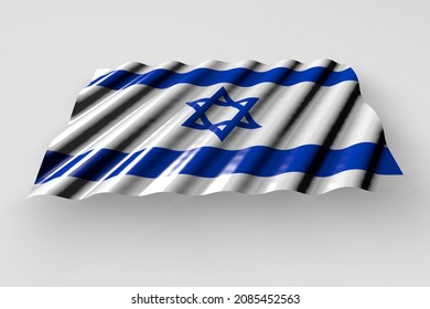 Pretty Memorial Day Flag 3d Illustration
 - Shiny Flag Of Israel With Large Folds Lying Flat Isolated On Grey