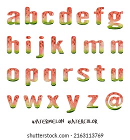 Pretty Watermelon Watercolor Font Hand Drawn Abc Alphabet Letters Isolated On White Background With Clipping Path