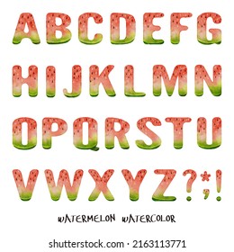 Pretty Watermelon Watercolor Font Hand Drawn Abc Alphabet Letters Isolated On White Background With Clipping Path