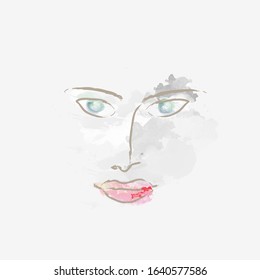 The Pretty Woman Portrait With Stains. Bitmap Illustration