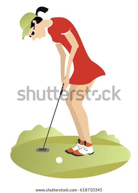 Pretty Young Woman Playing Golf のイラスト素材