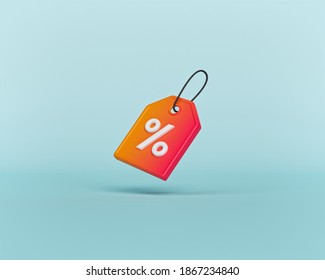price tag with percentage sign. Shopping Discount offer icon, symbol. minimal concept. 3d rendering