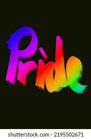 PRIDE Rainbow Typography Banner. Pride Text Isolated On Black Background With LGBTQ Rainbow Pride Flag Pattern 