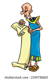 Priest Of Ancient Egypt Reading A Papyrus Document Clipart Cartoon Illustration