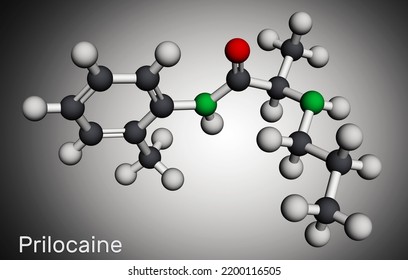 Prilocaine Local Anesthetic Molecule. Molecular Model. 3D Rendering. Illustration