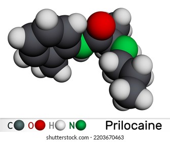 Prilocaine Molecule. It Is Local Anesthetic, Used In Dental Procedures. Molecular Model. 3D Rendering. Illustration