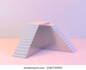Primitive Architectural Blocks, Abstraction, Images Of Two Connecting Stairs, 3d Render, Product Demo Mockup.