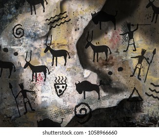 Primitive characters on a cave's wall.
