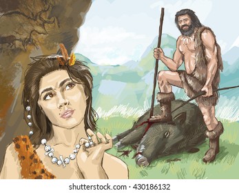 Primitive Woman Looking With Interest In The Primitive Hunter 