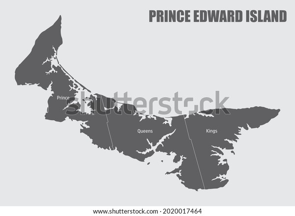 Prince Edward Island map divided in counties with\
labels, Canada