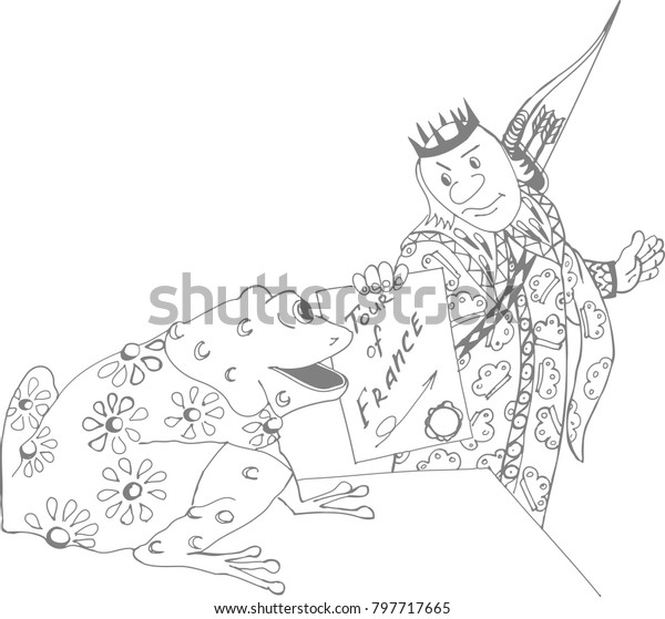 Prince Frog Freehand Sketch Drawing Adult Stock Illustration