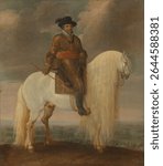 Prince Maurits Astride the White Warhorse Presented to him after his Victory at Nieuwpoort (c 1633 - c 1635) by Pauwels van Hillegaert. Vintage horse illustration. Horse in vintage artwork.