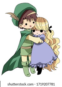 A prince   princess  holding each other 