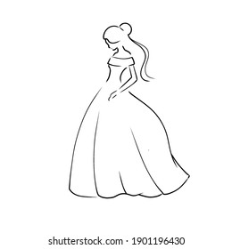 Princess Beautiful Young Lady Model Gown Drawing Fashion Ready For Print Coloring