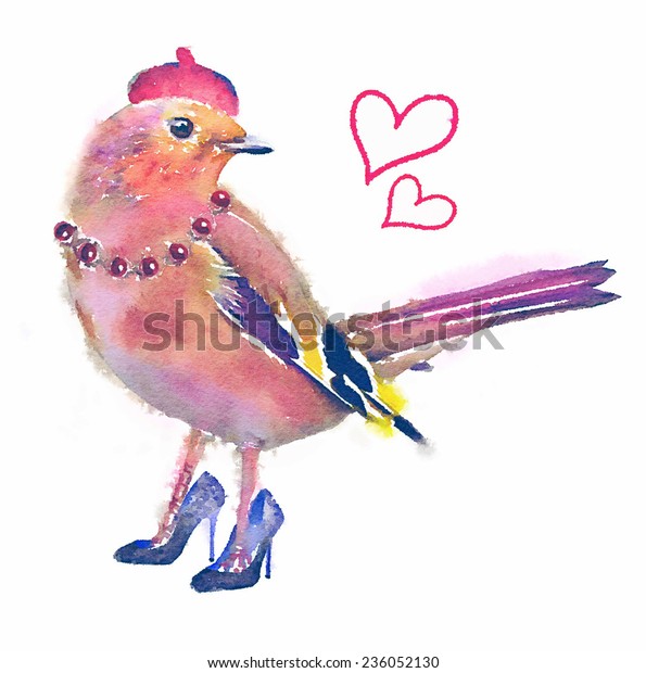 プリンセス ガール かわいい鳥 Tシャツ グラフィックス 水彩ペイント ピンクの鳥 明るい水彩の鳥 色の鳥を背景に招待カード フランスの女の子 鳥の イラスト のイラスト素材