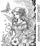 Princess vector coloring book black and white for kids and adults isolated line art on white background.