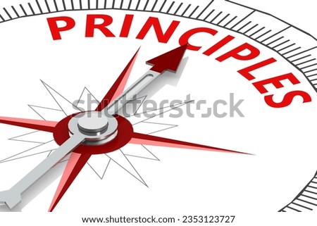 Principles word with white compass , 3d rendering