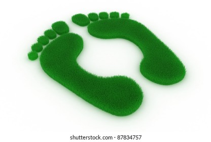 Print Of Feet In The Form Of A Grass On A White Background